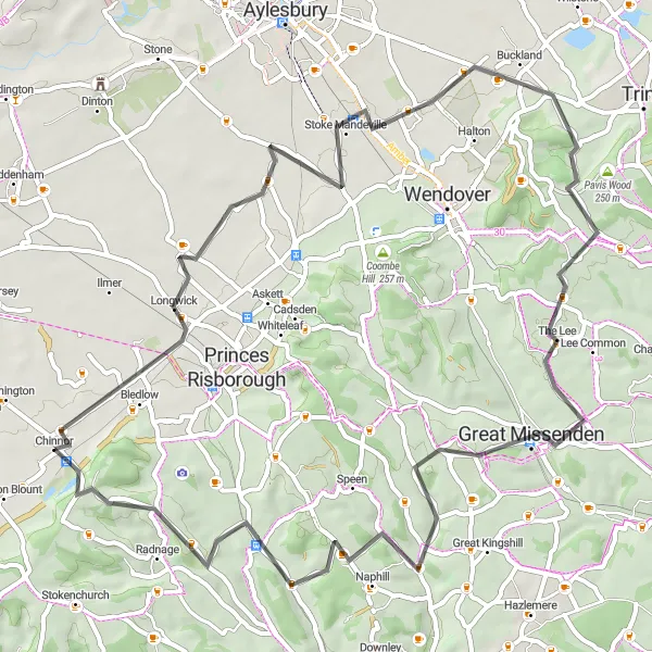 Map miniature of "Great Missenden Circuit" cycling inspiration in Berkshire, Buckinghamshire and Oxfordshire, United Kingdom. Generated by Tarmacs.app cycling route planner