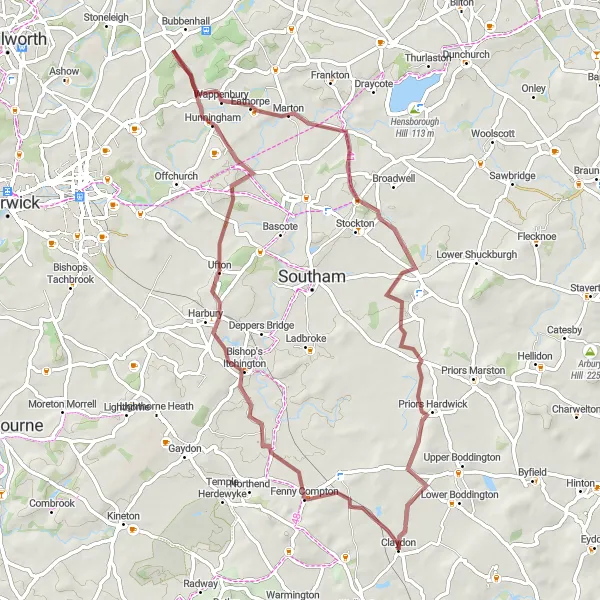 Map miniature of "The Fenny Compton Gravel Adventure" cycling inspiration in Berkshire, Buckinghamshire and Oxfordshire, United Kingdom. Generated by Tarmacs.app cycling route planner