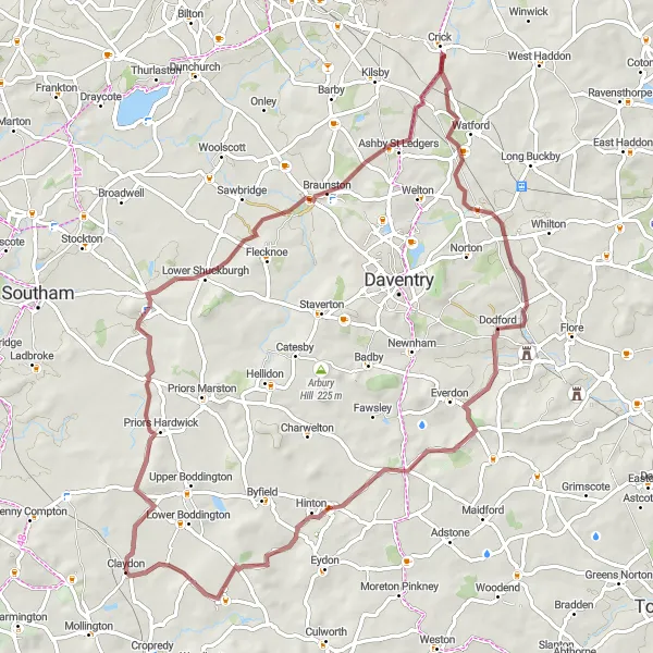 Map miniature of "Napton Gravel Loop" cycling inspiration in Berkshire, Buckinghamshire and Oxfordshire, United Kingdom. Generated by Tarmacs.app cycling route planner