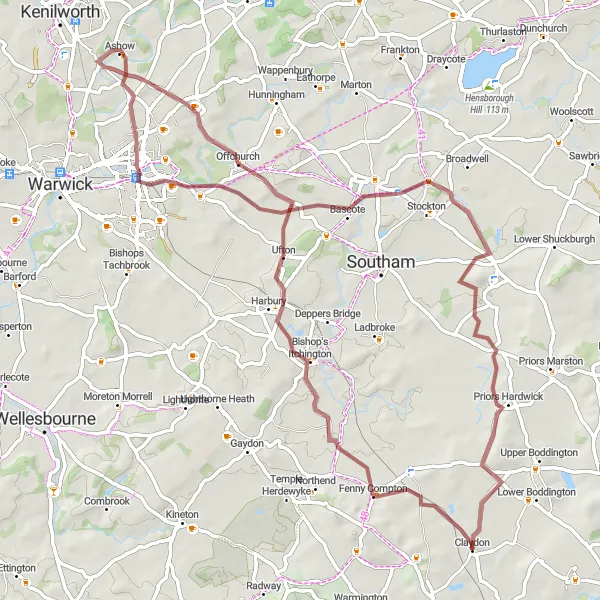 Map miniature of "Ashow Gravel Adventure" cycling inspiration in Berkshire, Buckinghamshire and Oxfordshire, United Kingdom. Generated by Tarmacs.app cycling route planner