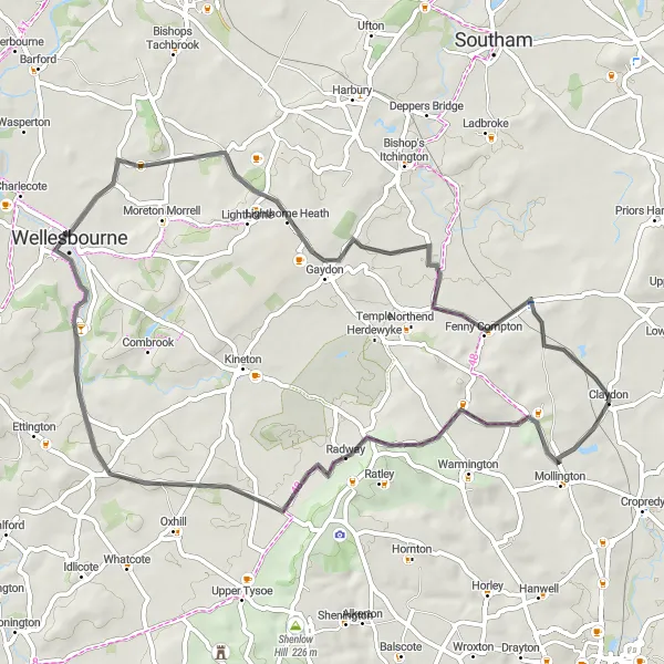 Map miniature of "Claydon to Fenny Compton Ride" cycling inspiration in Berkshire, Buckinghamshire and Oxfordshire, United Kingdom. Generated by Tarmacs.app cycling route planner