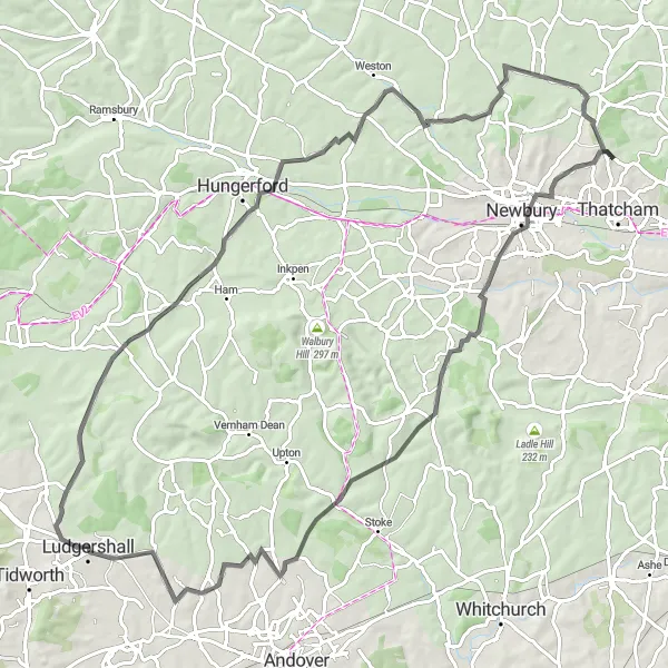 Map miniature of "Hilltop Adventure" cycling inspiration in Berkshire, Buckinghamshire and Oxfordshire, United Kingdom. Generated by Tarmacs.app cycling route planner