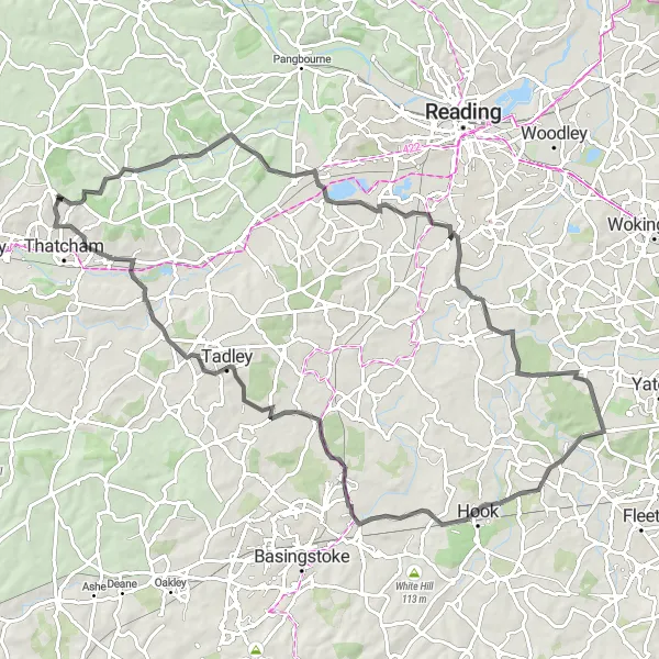 Map miniature of "Ash Riding" cycling inspiration in Berkshire, Buckinghamshire and Oxfordshire, United Kingdom. Generated by Tarmacs.app cycling route planner