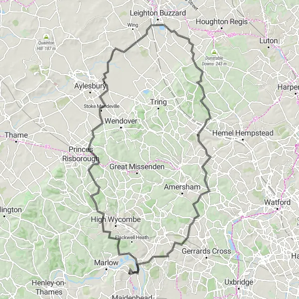 Map miniature of "Cookham to Berkhamsted Loop" cycling inspiration in Berkshire, Buckinghamshire and Oxfordshire, United Kingdom. Generated by Tarmacs.app cycling route planner