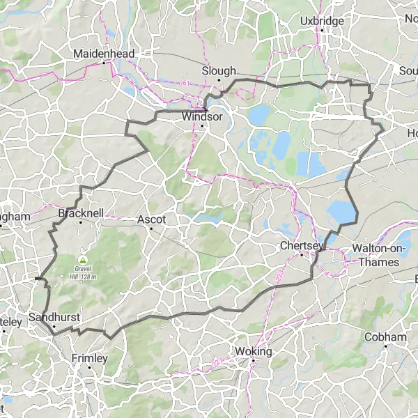 Map miniature of "Exploring Hills and Historic Landmarks" cycling inspiration in Berkshire, Buckinghamshire and Oxfordshire, United Kingdom. Generated by Tarmacs.app cycling route planner