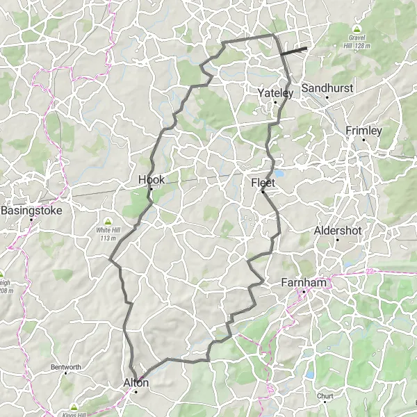 Map miniature of "The Ewshot-Hazeley Excursion" cycling inspiration in Berkshire, Buckinghamshire and Oxfordshire, United Kingdom. Generated by Tarmacs.app cycling route planner