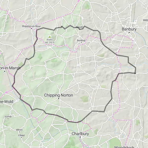 Map miniature of "The Enstone Excursion" cycling inspiration in Berkshire, Buckinghamshire and Oxfordshire, United Kingdom. Generated by Tarmacs.app cycling route planner