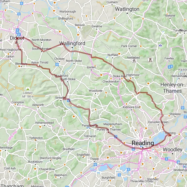 Map miniature of "Didcot Gravel and Nature Expedition" cycling inspiration in Berkshire, Buckinghamshire and Oxfordshire, United Kingdom. Generated by Tarmacs.app cycling route planner