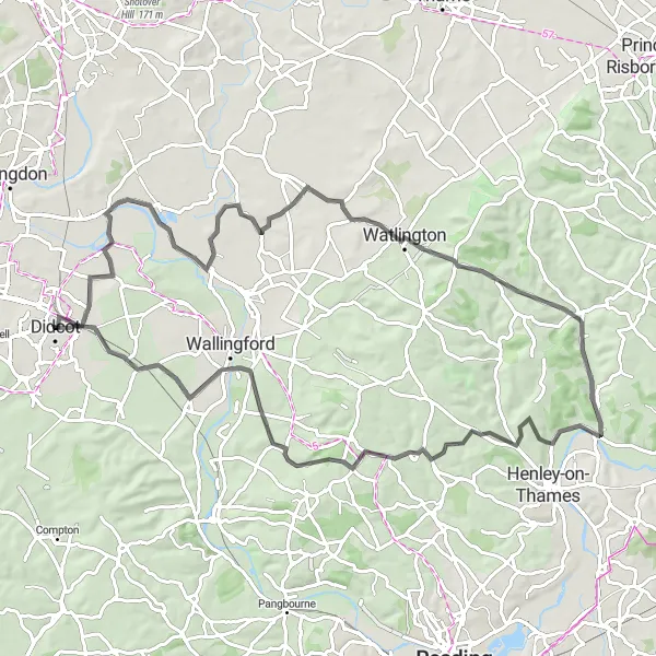 Map miniature of "Long Wittenham Loop" cycling inspiration in Berkshire, Buckinghamshire and Oxfordshire, United Kingdom. Generated by Tarmacs.app cycling route planner