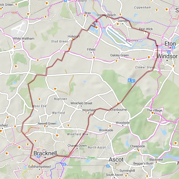 Map miniature of "Chavey Down Exploration" cycling inspiration in Berkshire, Buckinghamshire and Oxfordshire, United Kingdom. Generated by Tarmacs.app cycling route planner
