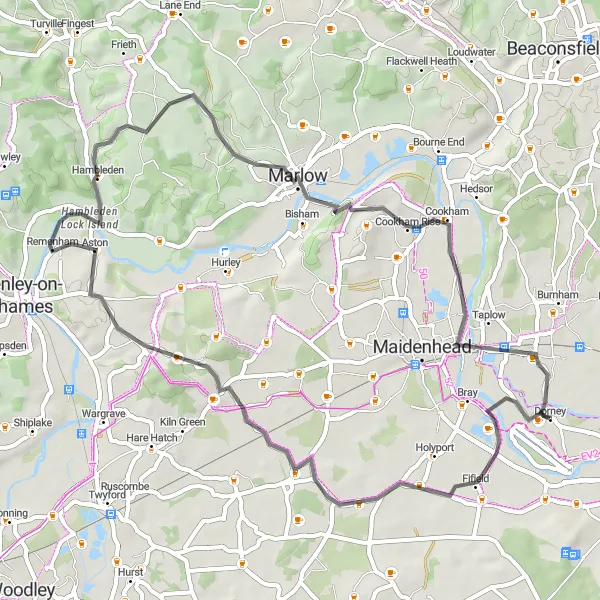 Map miniature of "Eton Wick to Maidenhead Bridge Loop" cycling inspiration in Berkshire, Buckinghamshire and Oxfordshire, United Kingdom. Generated by Tarmacs.app cycling route planner