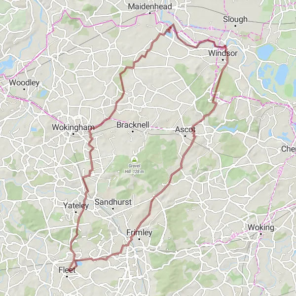 Map miniature of "Gravel Exploration: Eton to Crooked House of Windsor" cycling inspiration in Berkshire, Buckinghamshire and Oxfordshire, United Kingdom. Generated by Tarmacs.app cycling route planner