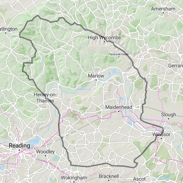 Map miniature of "Northend and Bald Hill Challenge" cycling inspiration in Berkshire, Buckinghamshire and Oxfordshire, United Kingdom. Generated by Tarmacs.app cycling route planner