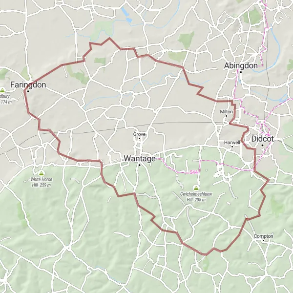 Map miniature of "Churn Hill and Beedon Gravel Adventure" cycling inspiration in Berkshire, Buckinghamshire and Oxfordshire, United Kingdom. Generated by Tarmacs.app cycling route planner