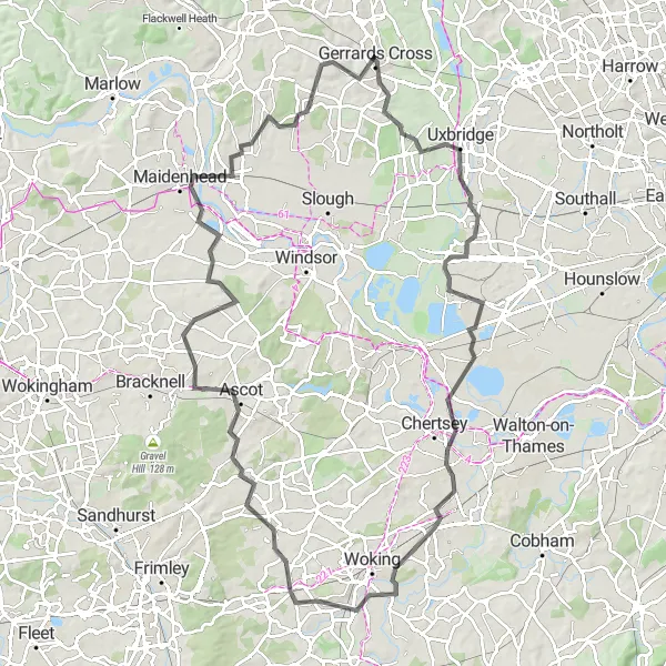 Map miniature of "The Buckinghamshire Heritage Loop" cycling inspiration in Berkshire, Buckinghamshire and Oxfordshire, United Kingdom. Generated by Tarmacs.app cycling route planner