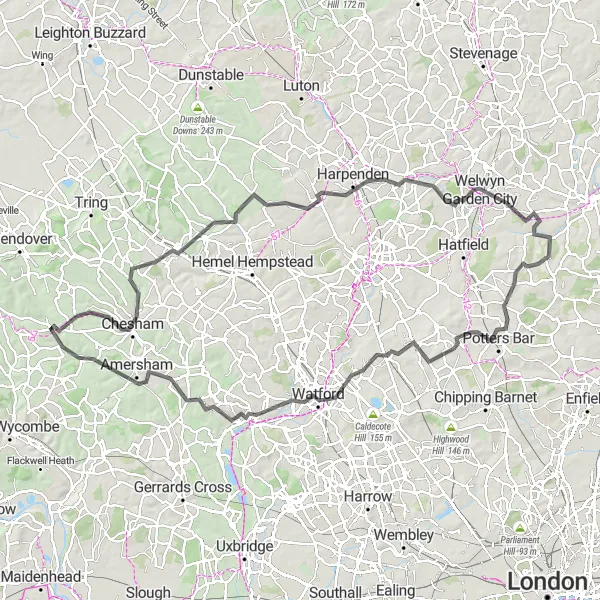 Map miniature of "The Ultimate Berkshire Challenge" cycling inspiration in Berkshire, Buckinghamshire and Oxfordshire, United Kingdom. Generated by Tarmacs.app cycling route planner