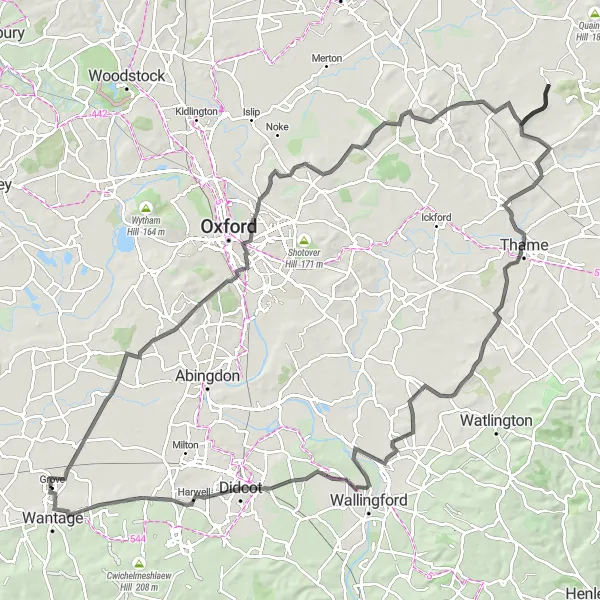 Map miniature of "Grove to Wantage Road Loop" cycling inspiration in Berkshire, Buckinghamshire and Oxfordshire, United Kingdom. Generated by Tarmacs.app cycling route planner