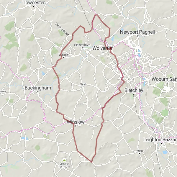 Map miniature of "The Gravel Escape" cycling inspiration in Berkshire, Buckinghamshire and Oxfordshire, United Kingdom. Generated by Tarmacs.app cycling route planner