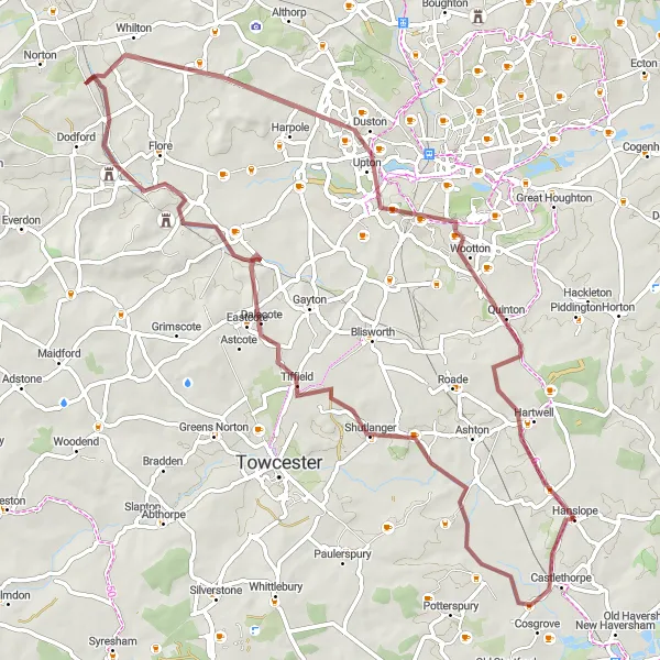 Map miniature of "The Hanslope Gravel Adventure" cycling inspiration in Berkshire, Buckinghamshire and Oxfordshire, United Kingdom. Generated by Tarmacs.app cycling route planner