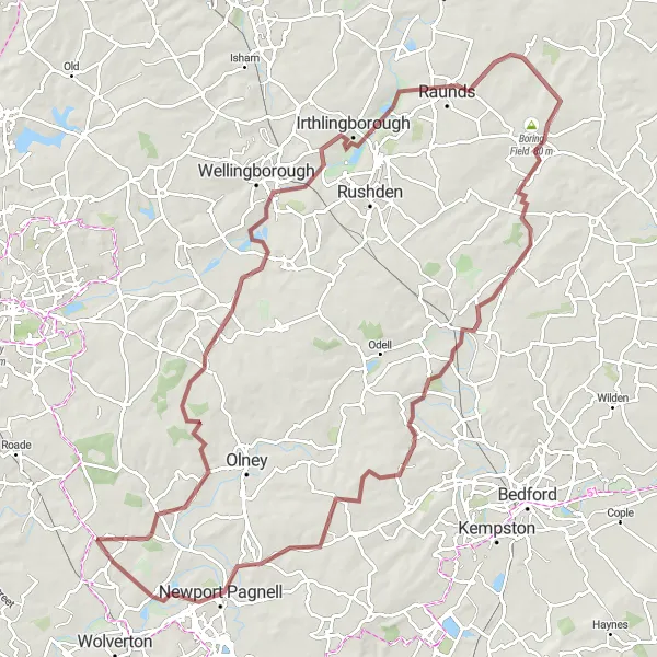 Map miniature of "The Gravel Odyssey" cycling inspiration in Berkshire, Buckinghamshire and Oxfordshire, United Kingdom. Generated by Tarmacs.app cycling route planner