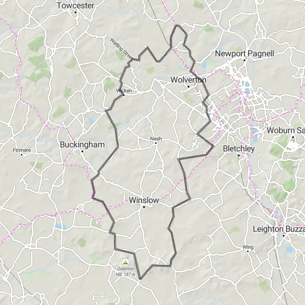 Map miniature of "Hanslope Epic Road Ride" cycling inspiration in Berkshire, Buckinghamshire and Oxfordshire, United Kingdom. Generated by Tarmacs.app cycling route planner