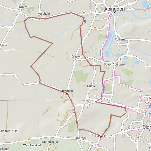 Map miniature of "The Harwell Gravel Loop" cycling inspiration in Berkshire, Buckinghamshire and Oxfordshire, United Kingdom. Generated by Tarmacs.app cycling route planner