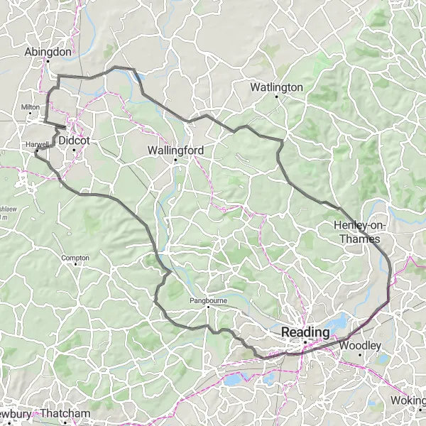 Map miniature of "The Countryside Escape" cycling inspiration in Berkshire, Buckinghamshire and Oxfordshire, United Kingdom. Generated by Tarmacs.app cycling route planner