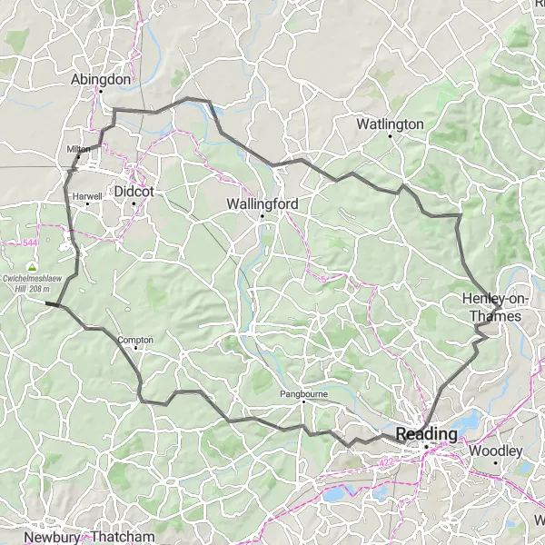 Map miniature of "Thames Valley Loop" cycling inspiration in Berkshire, Buckinghamshire and Oxfordshire, United Kingdom. Generated by Tarmacs.app cycling route planner