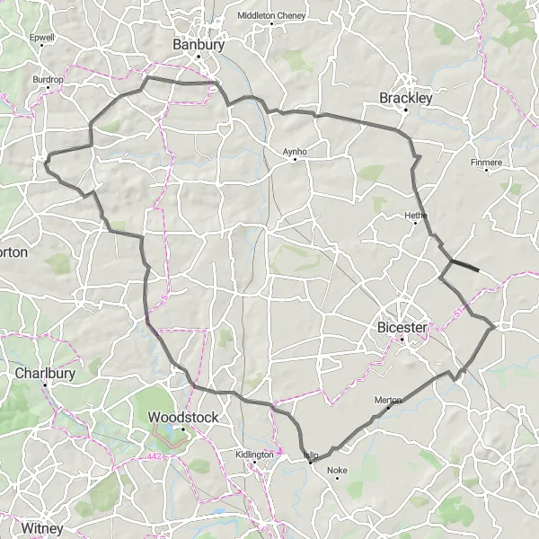 Map miniature of "Cotswolds Road Journey" cycling inspiration in Berkshire, Buckinghamshire and Oxfordshire, United Kingdom. Generated by Tarmacs.app cycling route planner