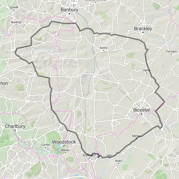 Map miniature of "Oxfordshire Countryside Ride" cycling inspiration in Berkshire, Buckinghamshire and Oxfordshire, United Kingdom. Generated by Tarmacs.app cycling route planner