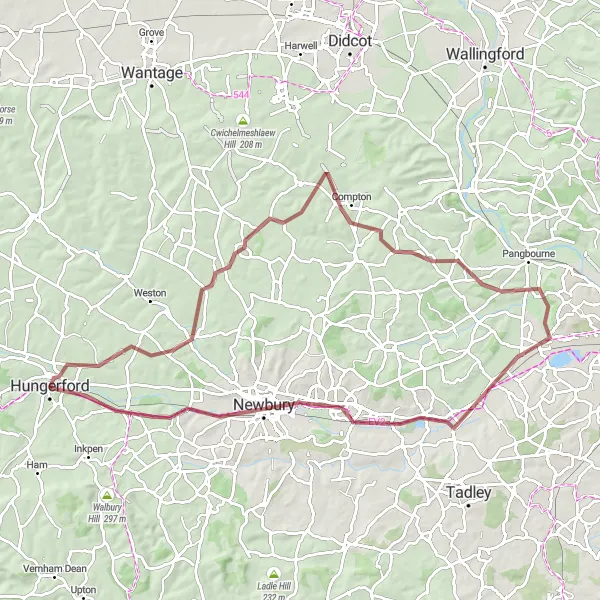 Map miniature of "The Gravel Adventure" cycling inspiration in Berkshire, Buckinghamshire and Oxfordshire, United Kingdom. Generated by Tarmacs.app cycling route planner