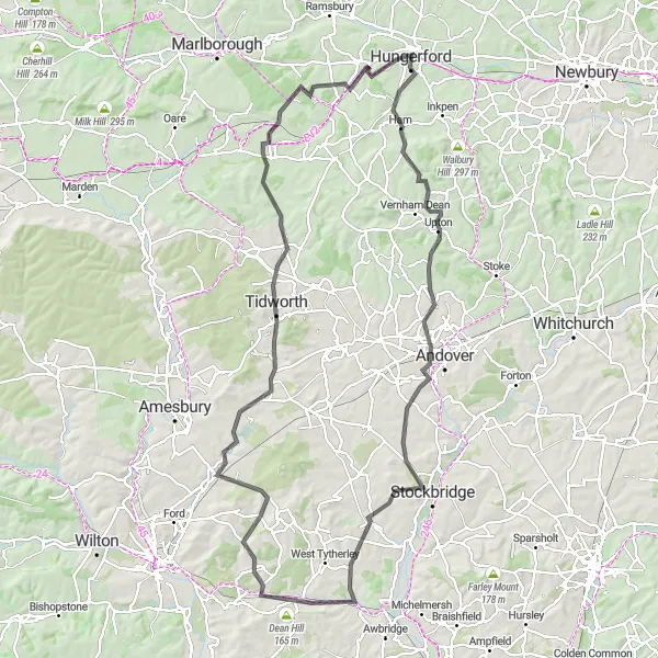 Map miniature of "The Climb to White Horse" cycling inspiration in Berkshire, Buckinghamshire and Oxfordshire, United Kingdom. Generated by Tarmacs.app cycling route planner