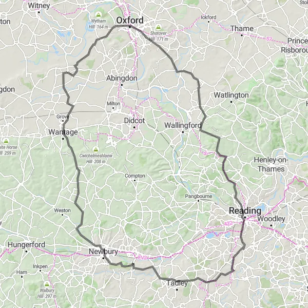 Map miniature of "Hurst Hill to Kingston Bagpuize Road Epic Tour" cycling inspiration in Berkshire, Buckinghamshire and Oxfordshire, United Kingdom. Generated by Tarmacs.app cycling route planner