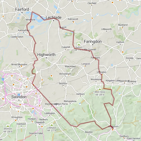 Map miniature of "Chiltern Hills Gravel Loop" cycling inspiration in Berkshire, Buckinghamshire and Oxfordshire, United Kingdom. Generated by Tarmacs.app cycling route planner