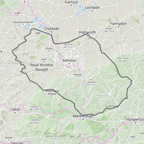Map miniature of "North Wessex Downs Road Expedition" cycling inspiration in Berkshire, Buckinghamshire and Oxfordshire, United Kingdom. Generated by Tarmacs.app cycling route planner