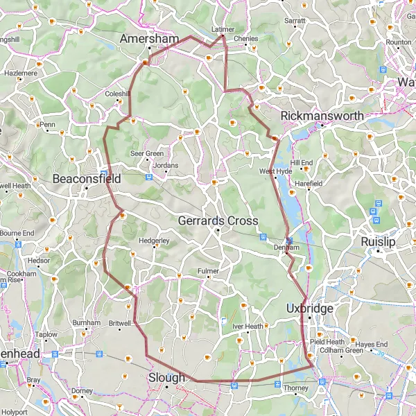 Map miniature of "Chorleywood Gravel Loop" cycling inspiration in Berkshire, Buckinghamshire and Oxfordshire, United Kingdom. Generated by Tarmacs.app cycling route planner
