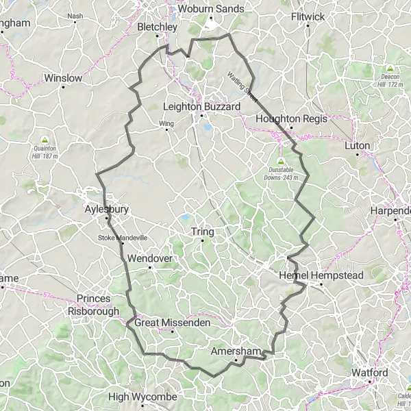 Map miniature of "Aylesbury Hills Cycling Route" cycling inspiration in Berkshire, Buckinghamshire and Oxfordshire, United Kingdom. Generated by Tarmacs.app cycling route planner
