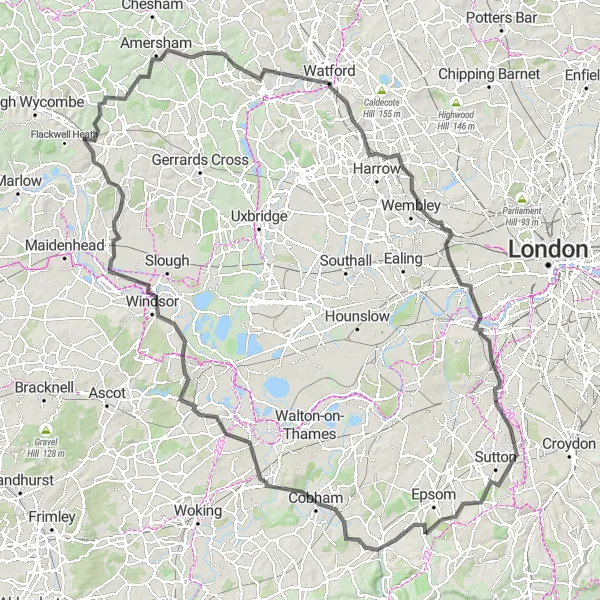 Map miniature of "The Berkshire Explorer" cycling inspiration in Berkshire, Buckinghamshire and Oxfordshire, United Kingdom. Generated by Tarmacs.app cycling route planner