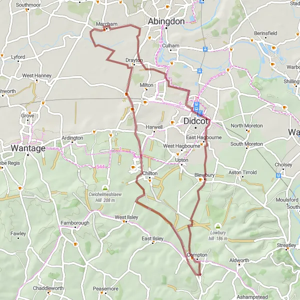 Map miniature of "Sutton Courtenay to Frilford Adventure" cycling inspiration in Berkshire, Buckinghamshire and Oxfordshire, United Kingdom. Generated by Tarmacs.app cycling route planner