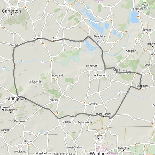 Map miniature of "Exploring Stanford in the Vale and Clanfield" cycling inspiration in Berkshire, Buckinghamshire and Oxfordshire, United Kingdom. Generated by Tarmacs.app cycling route planner