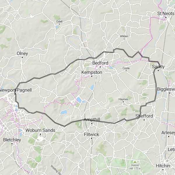 Map miniature of "The Three Counties Loop" cycling inspiration in Berkshire, Buckinghamshire and Oxfordshire, United Kingdom. Generated by Tarmacs.app cycling route planner