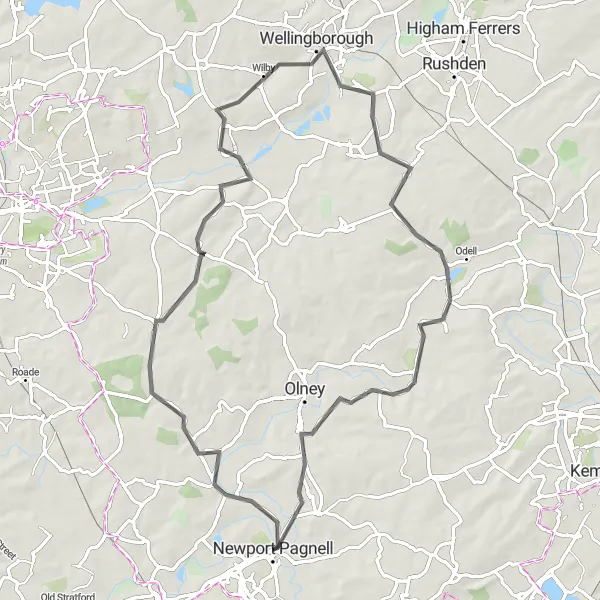 Map miniature of "Road Cycling Route from Newport Pagnell" cycling inspiration in Berkshire, Buckinghamshire and Oxfordshire, United Kingdom. Generated by Tarmacs.app cycling route planner