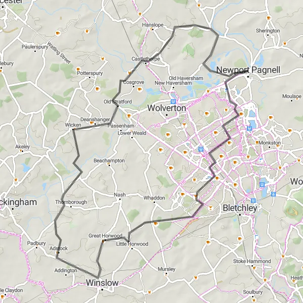 Map miniature of "Milton Keynes Cycling Adventure" cycling inspiration in Berkshire, Buckinghamshire and Oxfordshire, United Kingdom. Generated by Tarmacs.app cycling route planner