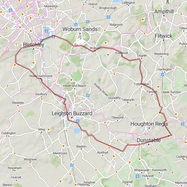 Map miniature of "Bletchley Gravel Loop" cycling inspiration in Berkshire, Buckinghamshire and Oxfordshire, United Kingdom. Generated by Tarmacs.app cycling route planner