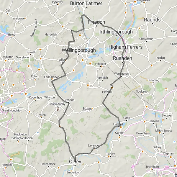 Map miniature of "The Yardley-Lavington Loop" cycling inspiration in Berkshire, Buckinghamshire and Oxfordshire, United Kingdom. Generated by Tarmacs.app cycling route planner