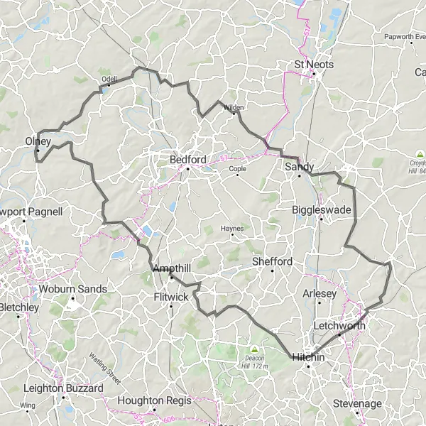 Map miniature of "Countryside Road Cycling Tour" cycling inspiration in Berkshire, Buckinghamshire and Oxfordshire, United Kingdom. Generated by Tarmacs.app cycling route planner