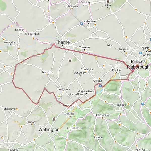 Map miniature of "Chilterns Gravel Adventure" cycling inspiration in Berkshire, Buckinghamshire and Oxfordshire, United Kingdom. Generated by Tarmacs.app cycling route planner