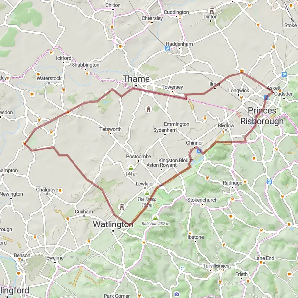 Map miniature of "Thames Valley Gravel Ride" cycling inspiration in Berkshire, Buckinghamshire and Oxfordshire, United Kingdom. Generated by Tarmacs.app cycling route planner
