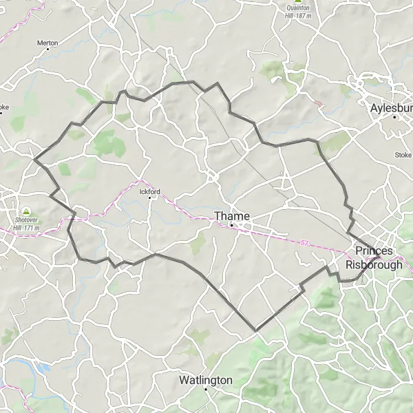 Map miniature of "Chiltern Road Cycling Adventure" cycling inspiration in Berkshire, Buckinghamshire and Oxfordshire, United Kingdom. Generated by Tarmacs.app cycling route planner