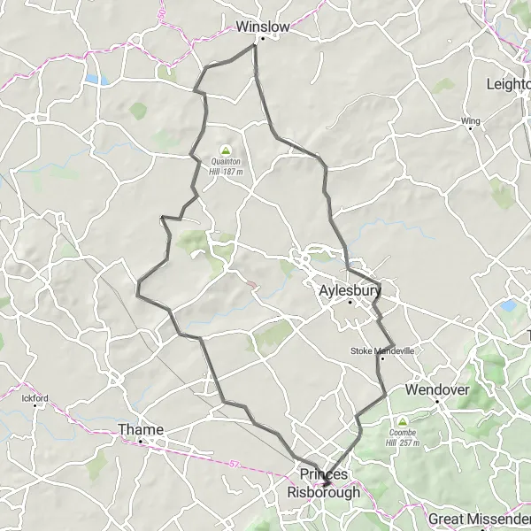 Map miniature of "Scenic Road Tour" cycling inspiration in Berkshire, Buckinghamshire and Oxfordshire, United Kingdom. Generated by Tarmacs.app cycling route planner